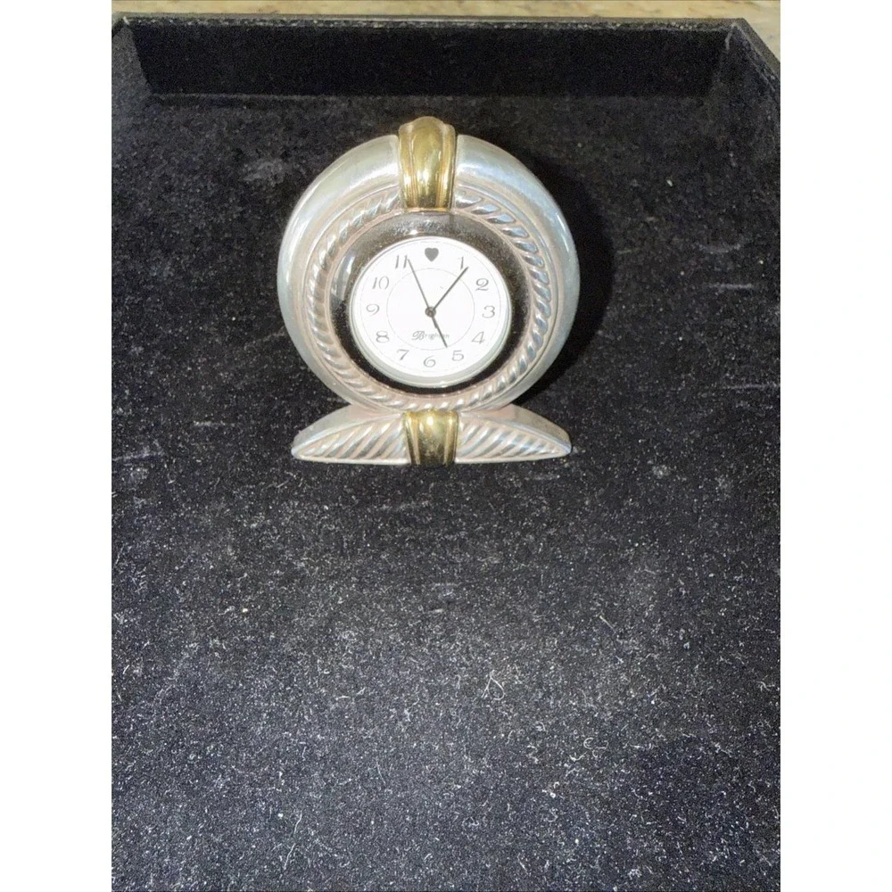 Brighton Desk Clock Collectible Silver and Gold Tone Needs‎ Battery. 5487